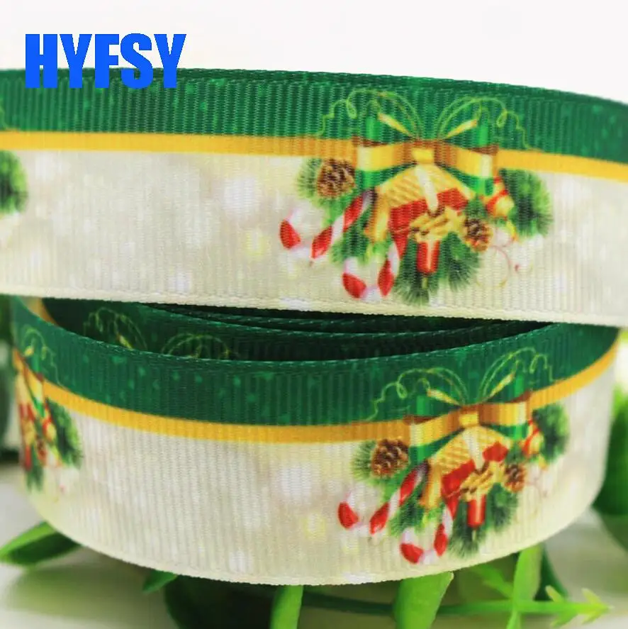 Hyfsy 10026 22 25 мм зеленая Рождественская лента 10 ярдов самодельные банты для волос ручной работы с подарочной упаковкой Новогоднее украшение корсажная лента - Цвет: 22mm