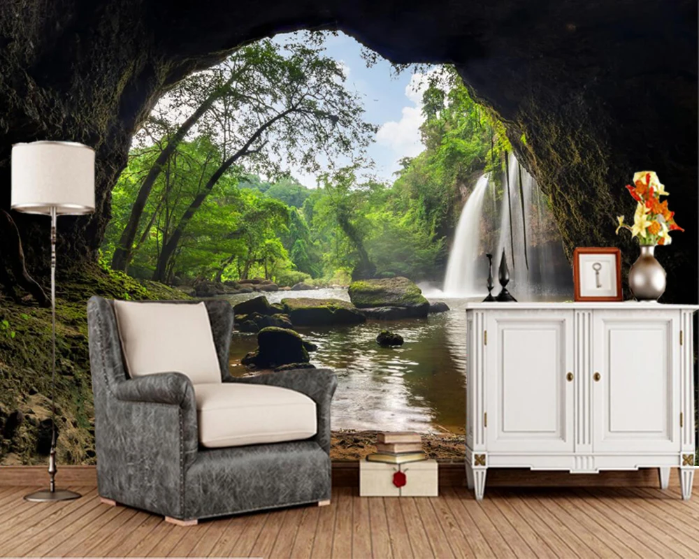 Парк водопады камни мох пещера природа фото 3d обои papel де parede forl iving комната диван