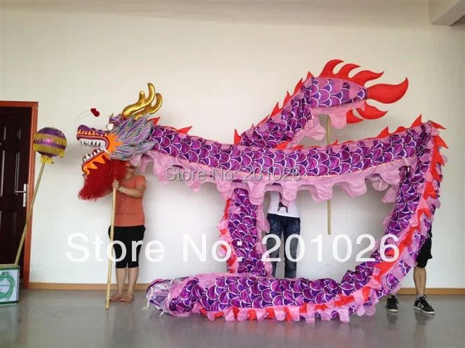 14 м Длина Размеры 3 шелковая ткань для печати Фиолетовый китайский танец дракона ORIGINAL Дракон Китайский Folk Festival праздничный костюм