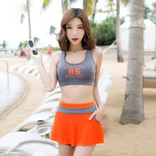 2016 Sport Two Piece suit Boxers Skirt Push Up Bra Tankini Set Show Thin Swimsuit Bathing Suit For Women Girl Swimwear M-XL