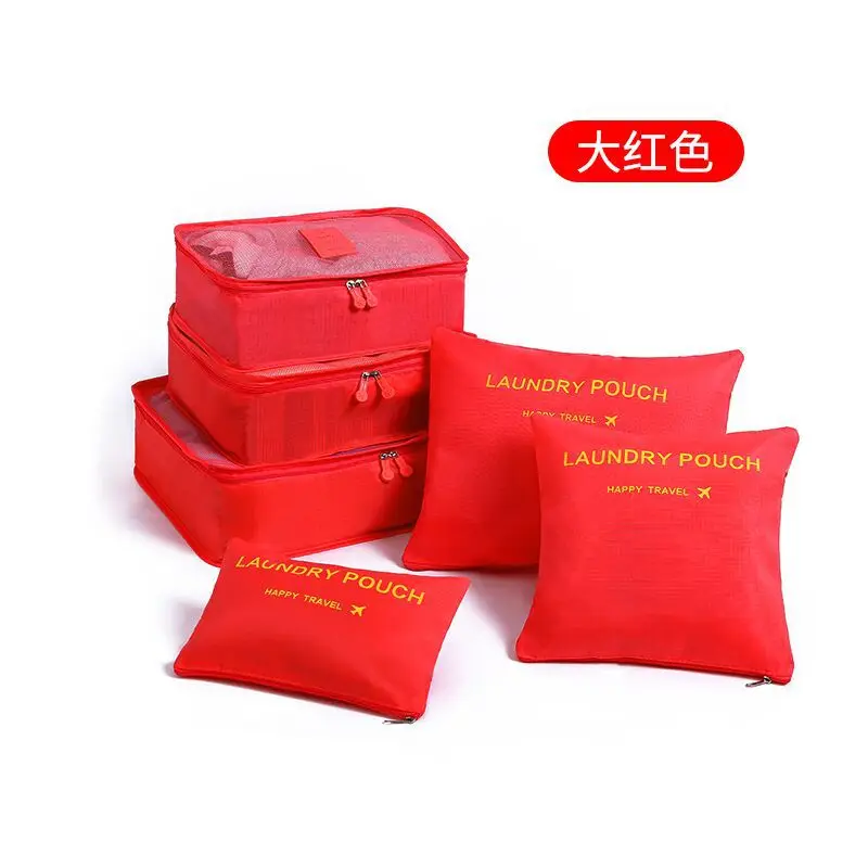 6Pcs/set Travel Luggage Storage Bag Waterproof Cube Storage Bag Suit For Clothes Underwear Shoes shirt Packaging Bag Organizer - Цвет: Red