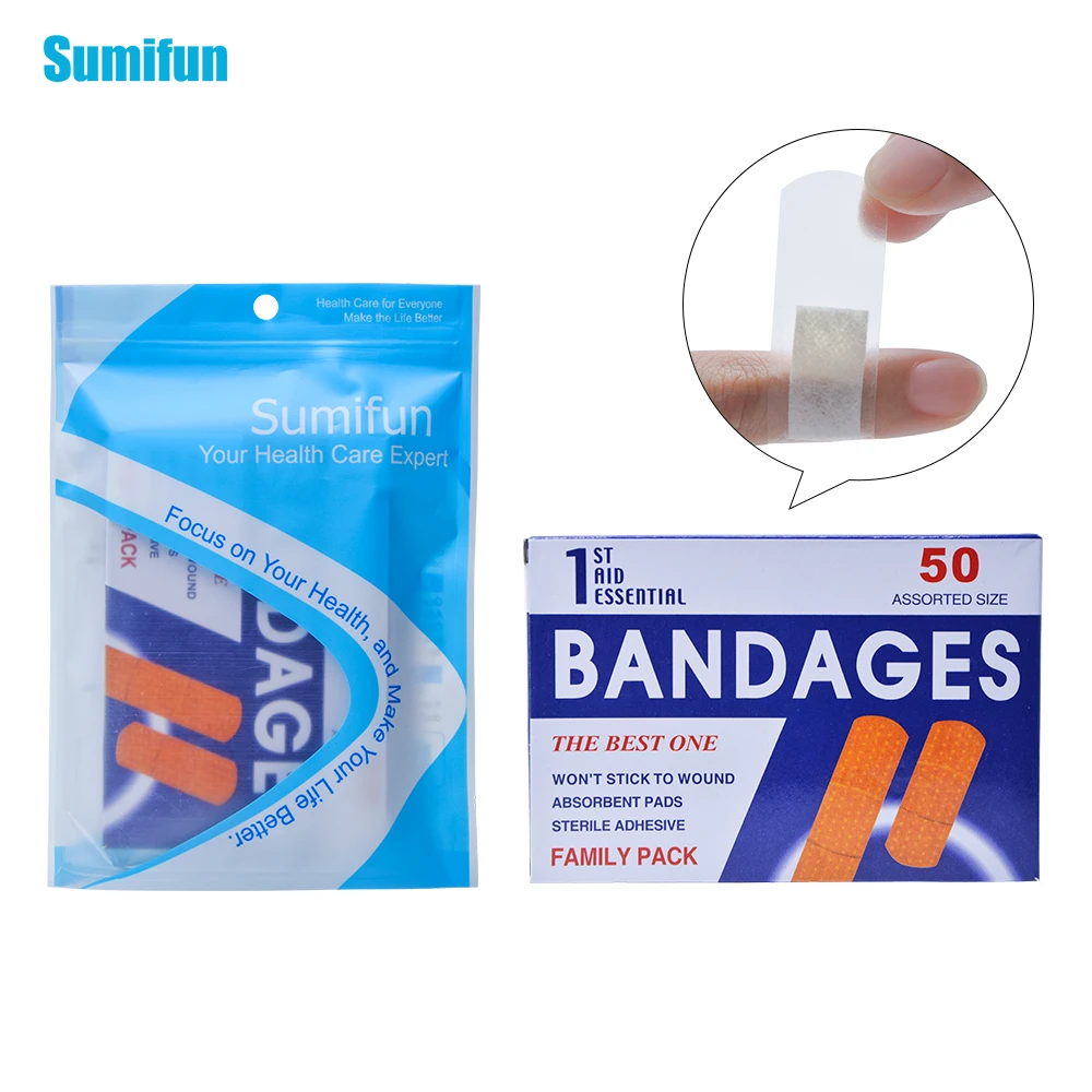 Sumifun 50pcs/Box Waterproof First Aid Bandage Hemostatic Medical Disposable Band-Aid With a Serile Gauze Pad Z13401 | Красота и