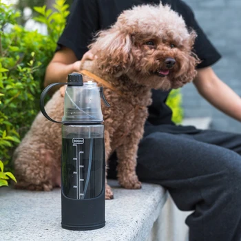 

600ml Outdoor Camping Portable Human & Dog Sports Water Bottle, Removable 3 In 1 Pet Bowl Water Dispenser Cooling Mist And Drink