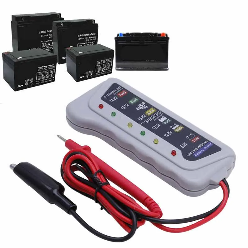 

12V Car Motorcycle Digital Battery Alternator Tester 6 LED Display Indicator Auto Battery Capacity Tester Diagnostic Tool