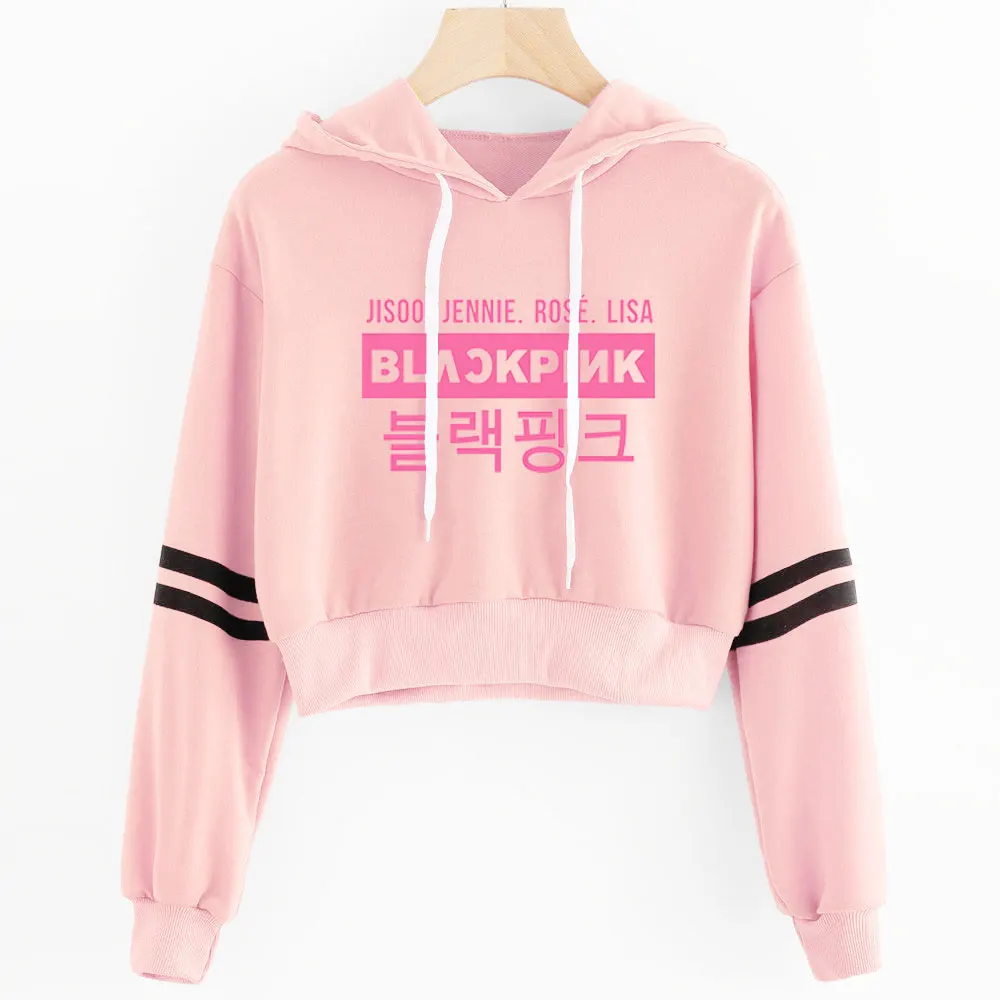 2019 Korean Women Sexy Harajuku Kawaii Blackpink Hoodie Print Hot Female Pink Coat Korea Casual Hip Hop Hoodies Sweatshirts
