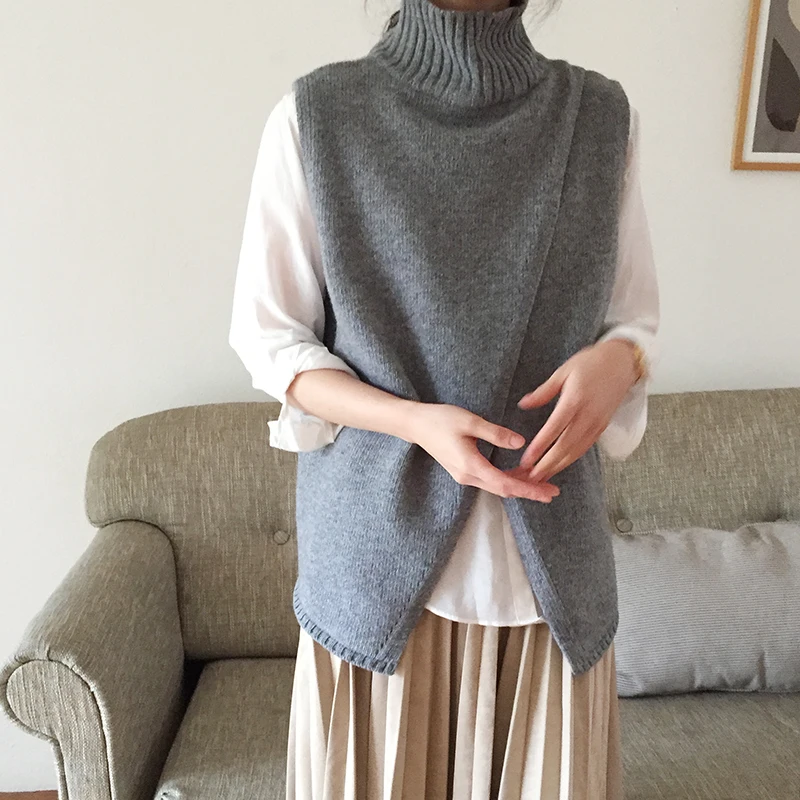 

2 colors autumn and winter preppy style solid color turtleneck vest sweaters womens sweaters and pullovers (X7036)