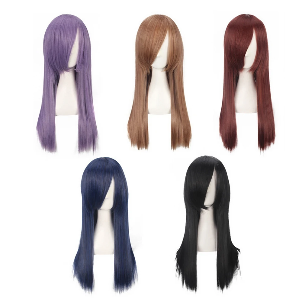 

High Quality 60cm Long Dark Blue Purple Brown Black Wine Red Cosplay Wig Synthetic Hair Straight Costume Party Wigs For Women