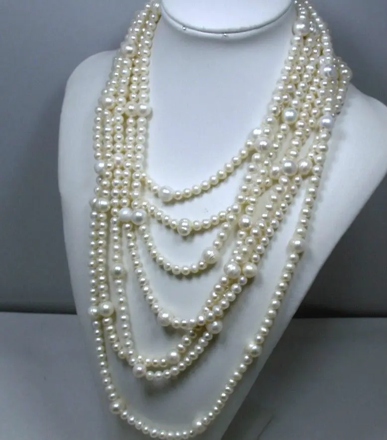 

free shipping 170"wonderful Longest south sea WHITE 8-9MM AND 10-11MM PEARL NECKLACE clas a()