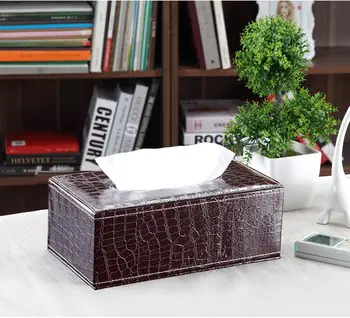 

fashion brown Crocodile rectangle wooden leather napkin holder wood tissue box tissue box cover for home decor PZJH002