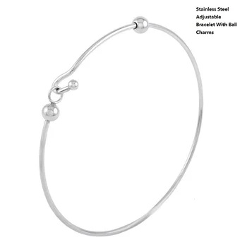 

KLH0439 Stainless Steel Adjustable Wire Blank Bangle Bracelet for DIY Jewelry Making-Expandable Bracelet with Ball Charms