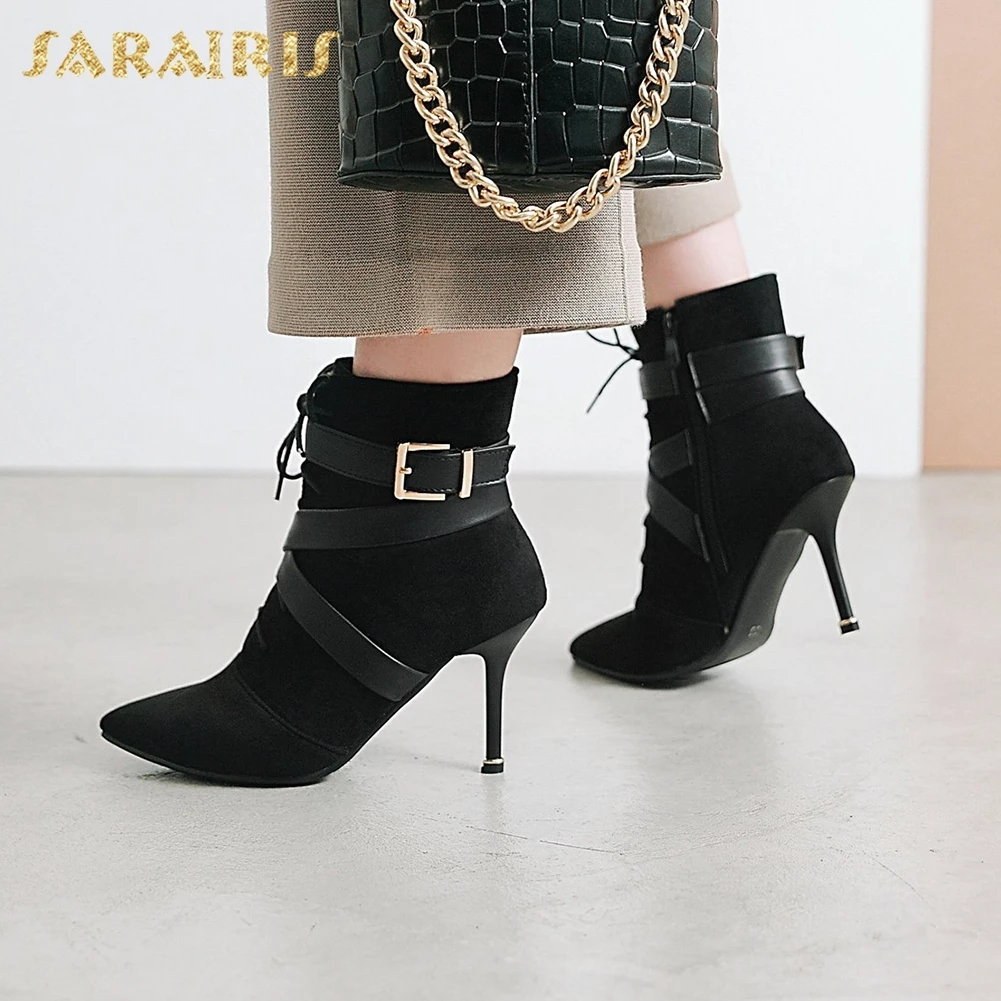 

SARAIRIS brand new plus size 34-43 Elegant Thin High Heels Elegant Autumn Winter Boots Female Shoes Woman Zip Up Ankle Boots