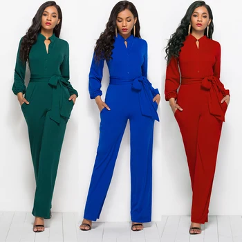 

New fashion Slim solid color sexy wide leg female jumpsuit 2019 spring and summer casual office ladies commuter jumpsuit B259