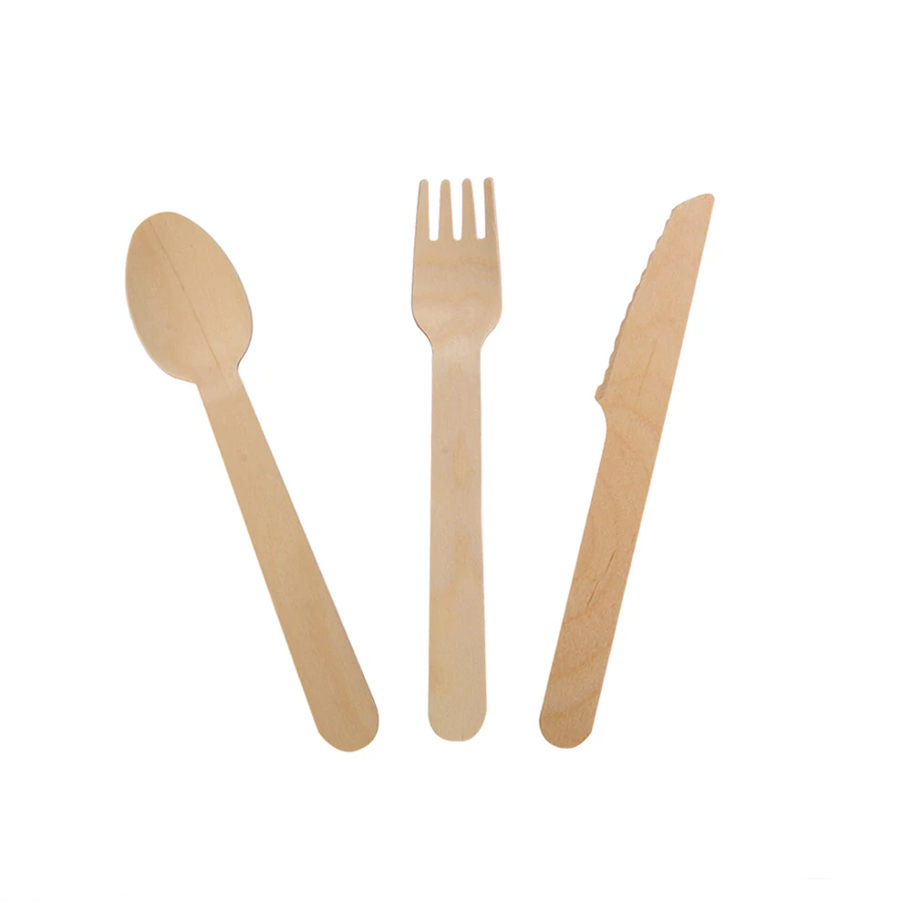 

100PCS/Set Biodegradable Wooden Disposable Cutlery Forks Spoons Utensils Tableware Party Dessert Spoon Fruit Scoop