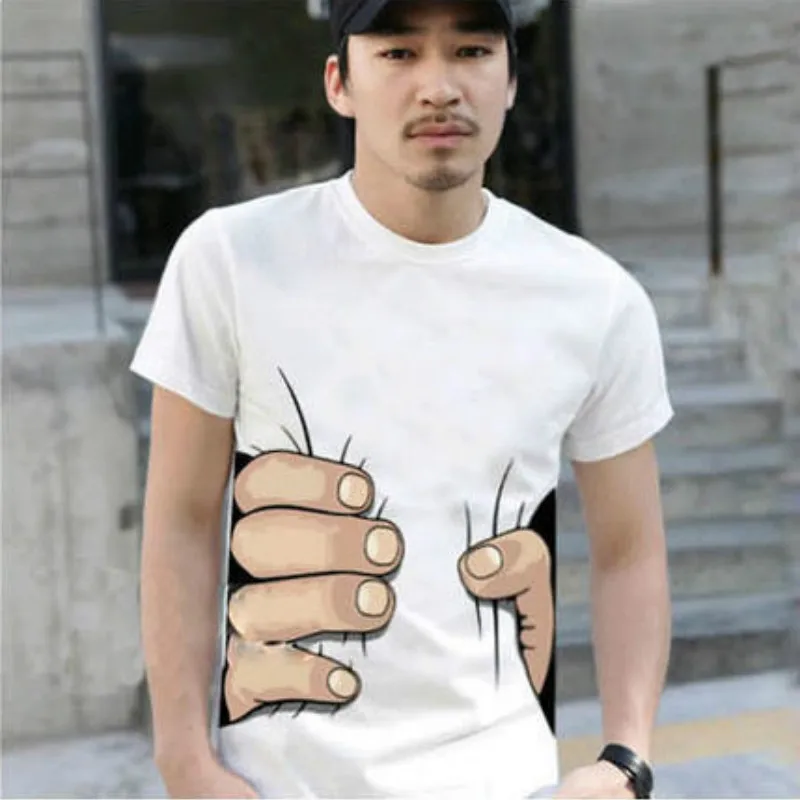 

2019 New Summer big Hand T-shirt Man Cotton clothes Printing Hot 3D visual creative personality spoof grab Wear Short-sleeved