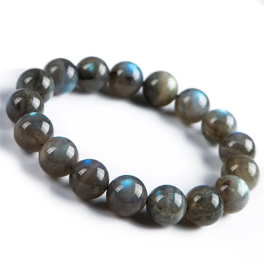 

100% Natural Labradorite Bracelets Moonstone Gemstone Bracelet jewelry Rainbow Women Men 13mm Crystal Round Bead Bracelet