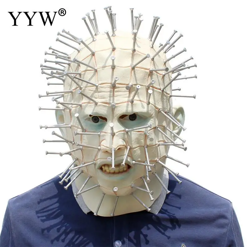 

Man White Latex Masks Full Of Nails Scary Mask Halloween Realistic Props Mascaras Halloween Horror Masque Terror Party Masker