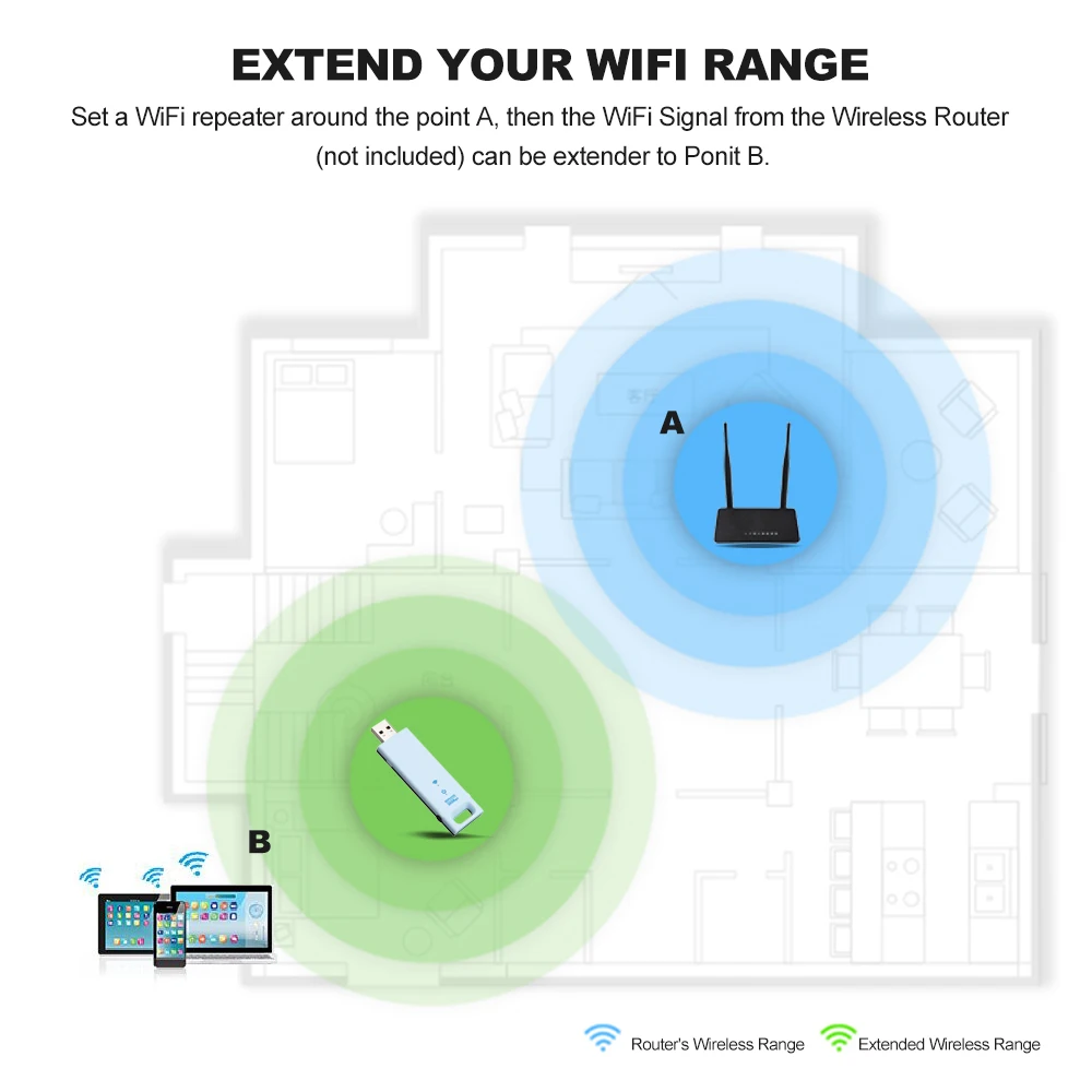 WD-R602U 300 Мбит/с беспроводной расширитель диапазона USB WiFi повторитель сигнала усилитель синий с черным для сети