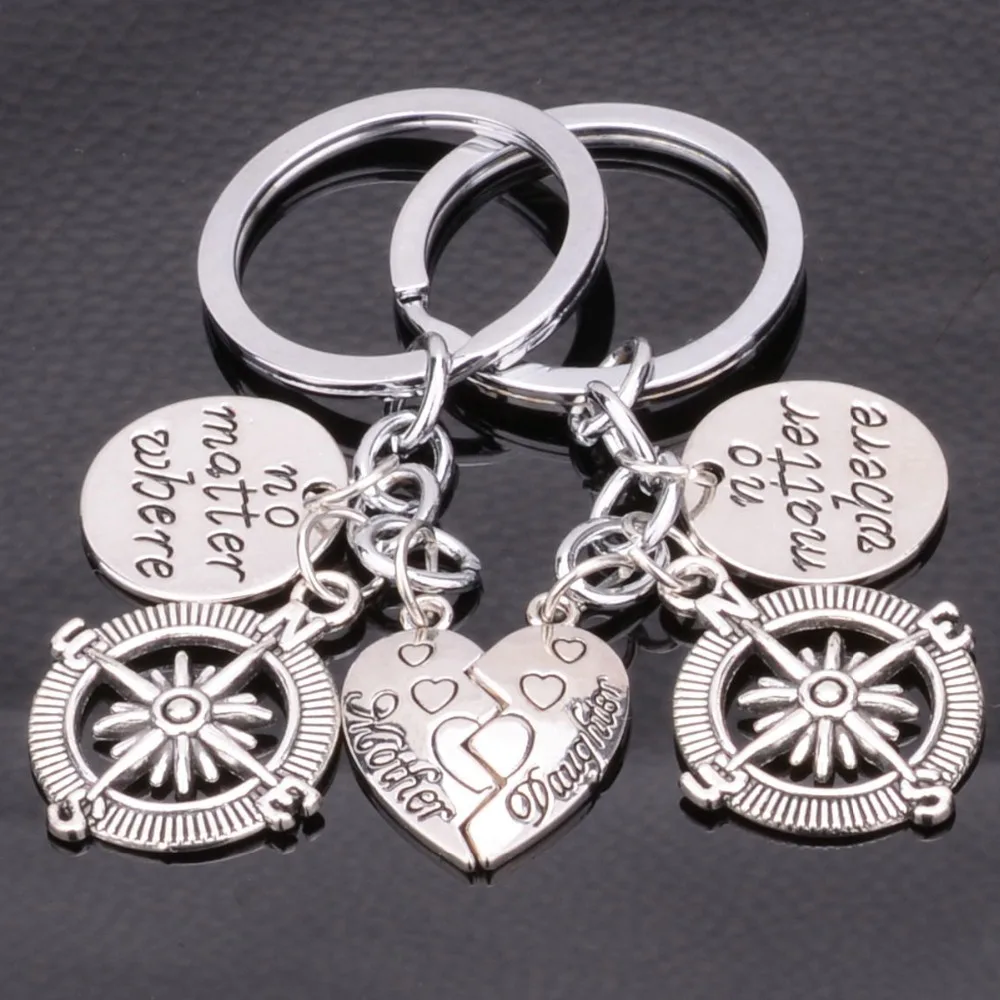 

Bespmosp 2PC Mother Daughter Compass No Matter Where Heart Pendant Keyring Mom Mommy Girls Gifts Key Chains Keyfob Women Jewelry