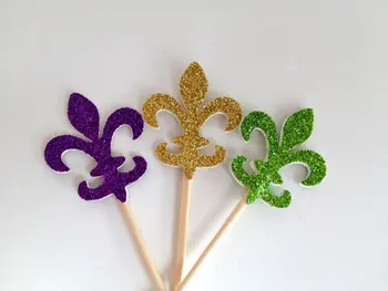 

Glitter Fleur De Lis Cupcake Toppers girls birthday party Wedding Bridal Shower Engagement Hens Night Party food picks