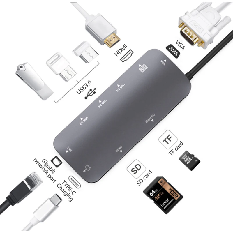 UTHAI J09 type C 9в1 Мульти USB 3,0 концентратор HDMI адаптер док-станция для MacBook Pro Аксессуары Usbc 3,1 сплиттер 3 порта USB C кардридер