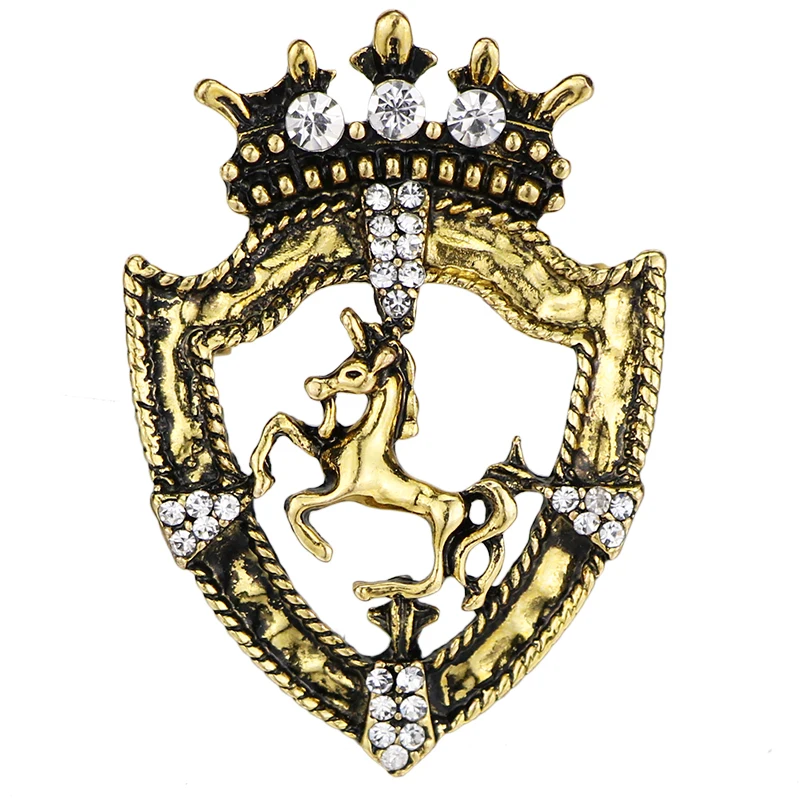 

i-Remiel New Vintage Rhinestone Small Crown Prancing Brooch for Men's Suit Corsage Horse Lapel Pin Badge Clothing & Accessories