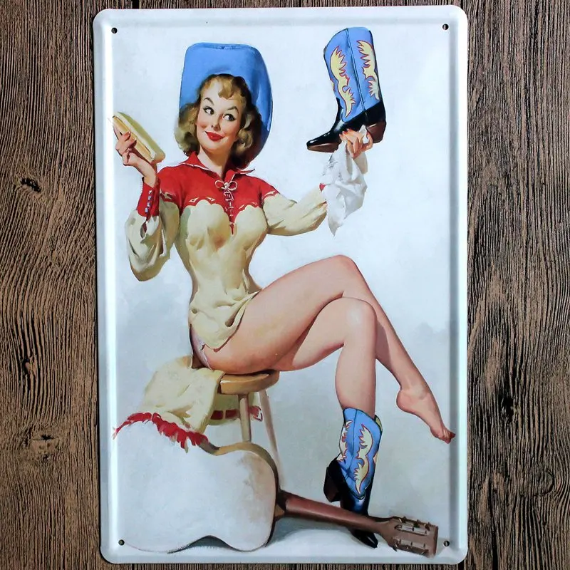 Pin Up Girl Оловянная металлическая табличка, металлическая винтажная настенная табличка для паба, кафе, магазина, домашний художественный декор, железный плакат, Куадрос, DU-1186