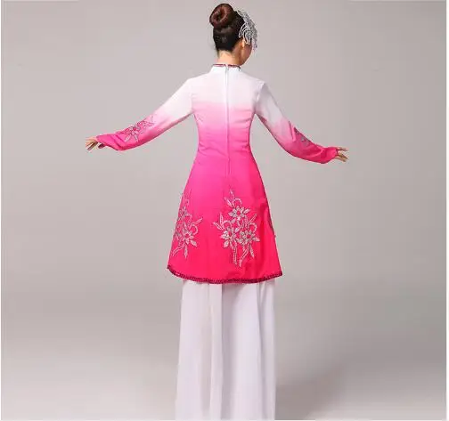 (0115) muliti color Gradient Chinese ethnic costumes yangko dance clothing classical female fan Myth fairy stage performance