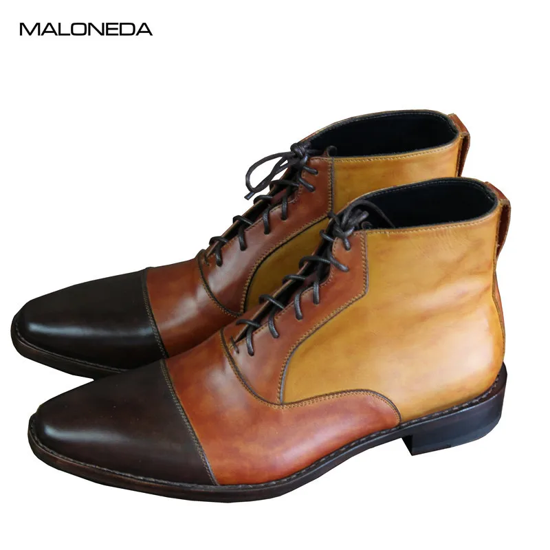 MALONEDA Brand Custome Made Genuine Leather Short Boots With Goodyear Welted For Men Mixed Color