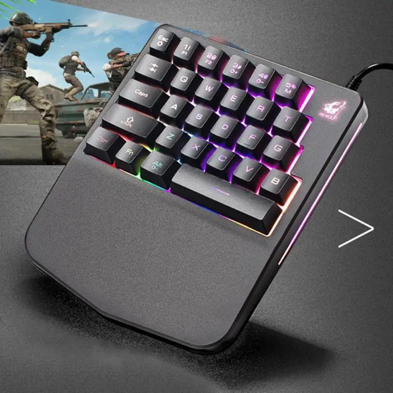  K11 Wired 28 Keys LED Backlit USB Ergonomic Single Hand Keypad Gaming Mechanical Keyboard for PC Ta