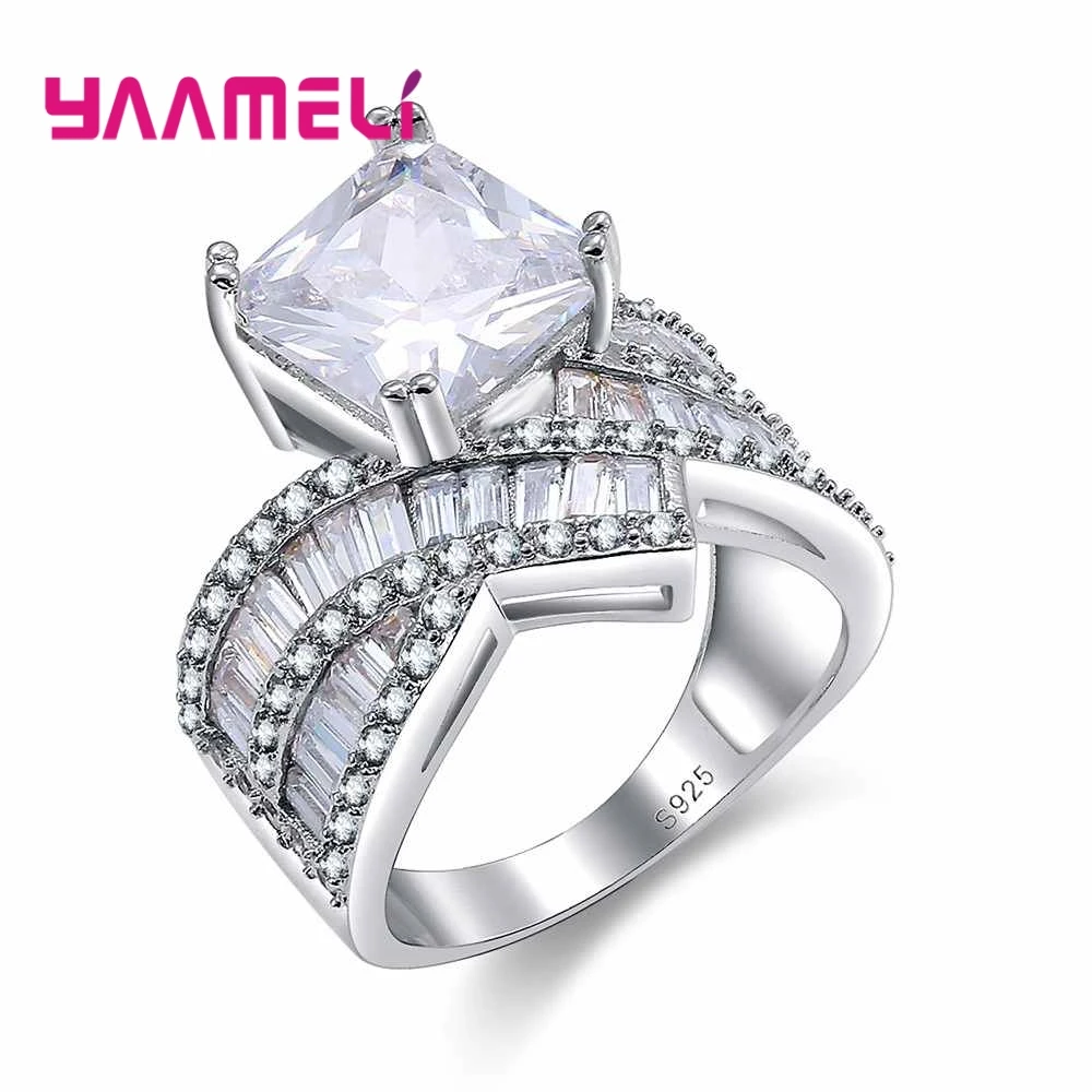 

Sparkling 925 Sterling Silver Stackable Rings Top Grade Cubic Zircon Luxury Jewelry for Women Engagement Party Accessory