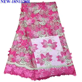 

2018 Latest African French Lace Net Fabric High Quality Nigeria Guipure Lace Fabric with Rhinestones For Wedding dress TRE-00