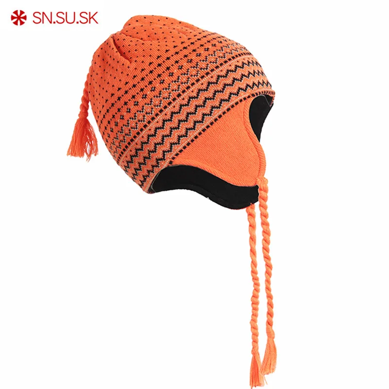 

SN.SU.SK Winter Warm Girls Ear cap Ski Cap Snowboard Knitting Skating Skull Hat Children Beanies Caps for BoysTouca Gorro