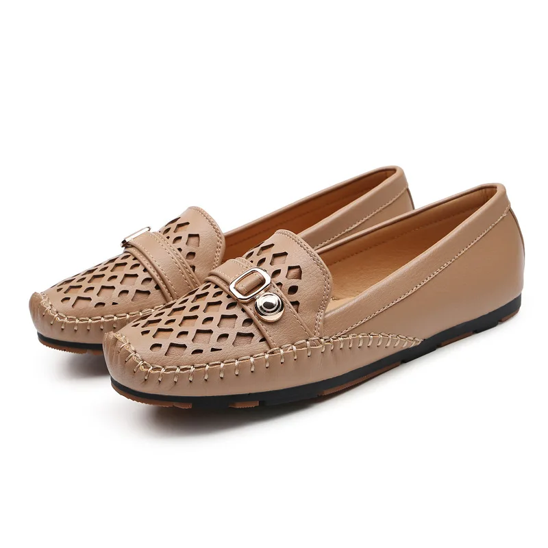 

2019 autumn new fashion simple solid color flat shoes women comfortable wild hollow decorative casual shoes