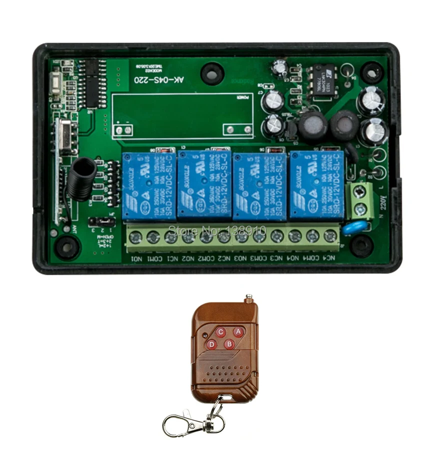 

AC85V 250V 110V 220V 240V 4CH RF Wireless Remote Control Relay Switch Security System 1 x Receiver &1 x Transmitter 315/433MHZ