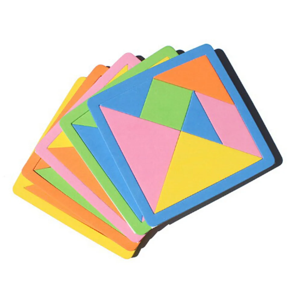 1 set Rainbow Color EVA Tangram DIY Foam Puzzle Kids Brain Educational Toys QP 