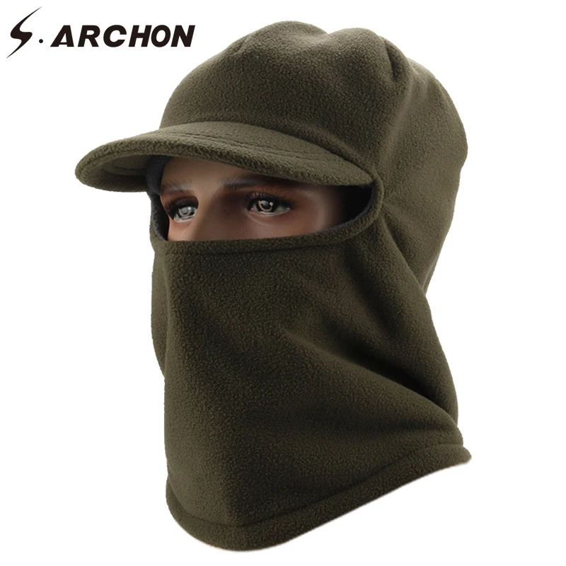 S. ARCHON Теплая Флисовая тактическая шапка с капюшоном и защитой шеи, теплая зимняя Ветрозащитная маска для лица, мужские армейские шапочки