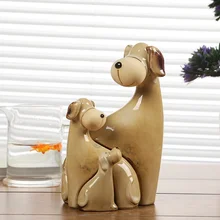 Мультфильм Стиль фарфор Семья фигурка собаки составляют Керамика щенок миниатюрный Room Decor Craft Орнамент Подарок на день рождения для родителей