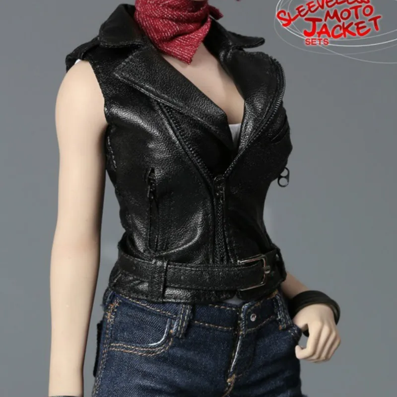 

SuperMCTOYS F-074 1/6th Female Leather Sleeveless Moto Jacket Sets for 12inch Phicen Jiaoudoll Collectible Action Figure DIY
