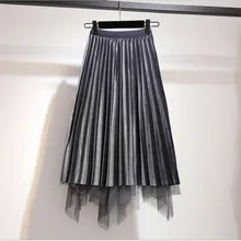 Сексуальная Империя Тюлевая юбка осень сетки плиссированные юбки Для женщин s Femme зима Для женщин Pleuche плюс Размеры 3XL юбки Knee-LengthCQ2822