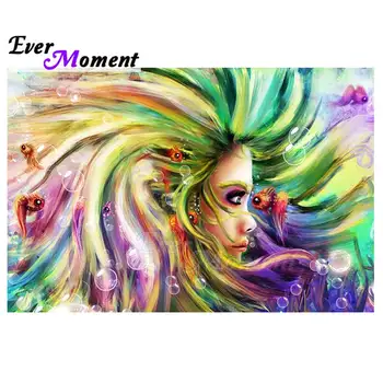 

Ever Moment Diamond Painting Colorful Hair Woman Fish Picture Of Rhinestone Mosaic Full Square Drill Diamond Embroidery 3F594