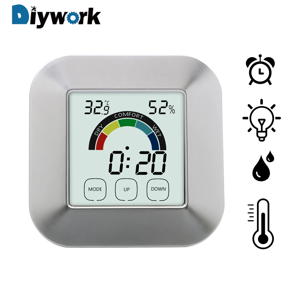 DIYWORK lcd Цифровой термометр Влажность монитор с часами с сенсорным экраном подсветка датчик измерителя температуры и влажности