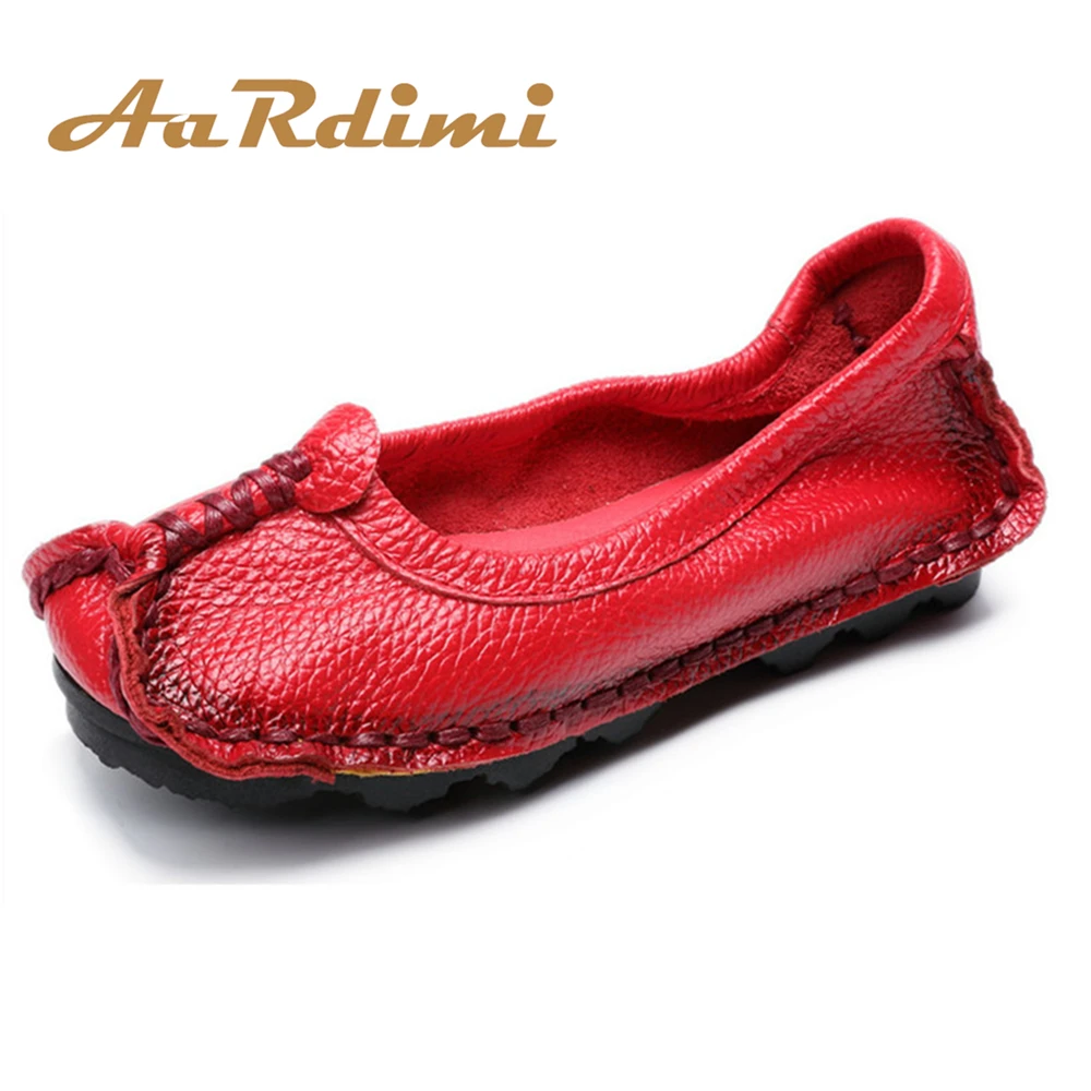 

2017 New handmade Genuine Leather women shoes casual solid slip on flats shoes designer autumn vintage cow leather shoes woman