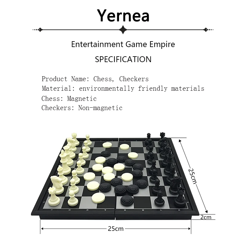 Yernea ذات الاستخدام المزدوج الشطرنج لعبة الشطرنج و الداما للطي المغناطيسي المنصوص عبة 25*25*2 سنتيمتر تسلية الأطفال التعليم هدية
