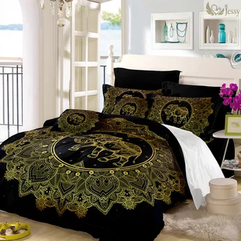 

Tribal Elephant Bedding Set Boho Mandala Golden Design Ethnic Indian God Ganesha Duvet Cover Indian Symbol Bed Set 3/4 Pcs