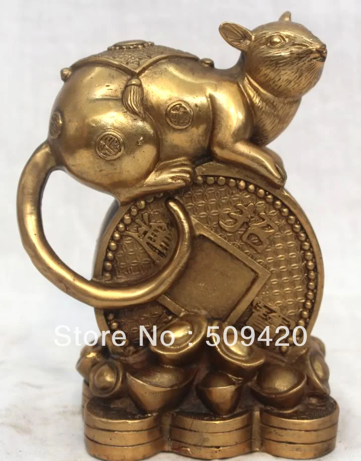 

fast ShippingChinese Zodiac Brass Fengshui Money Coin Mouse Statue