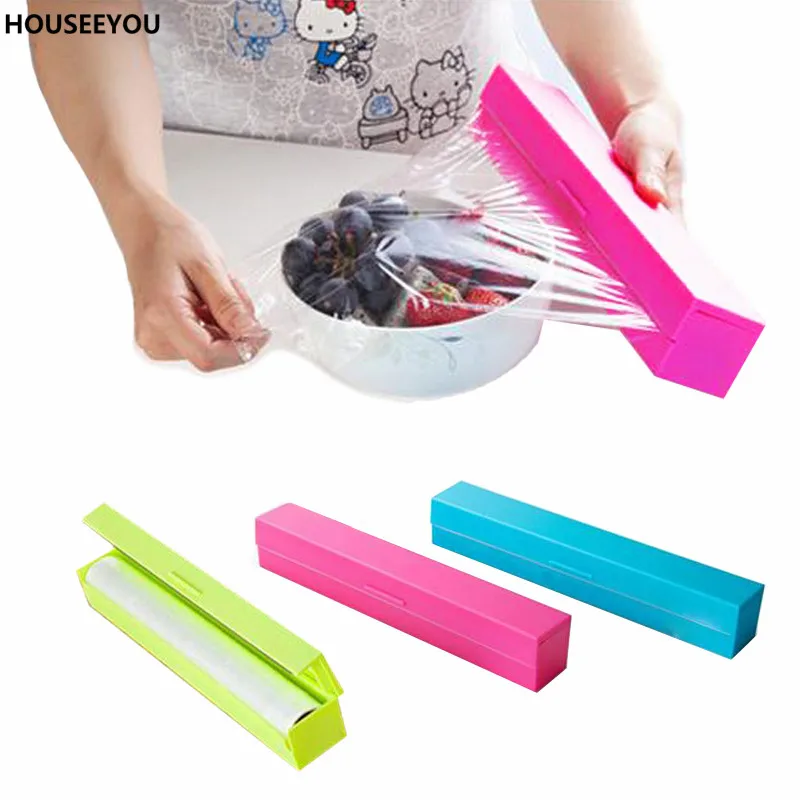 

Colourful Kitchen Gadgets Foil & Cling Film Wrap Dispenser Cutter Storage Holder Plastic Roll Bags Kitchen Storage Organization