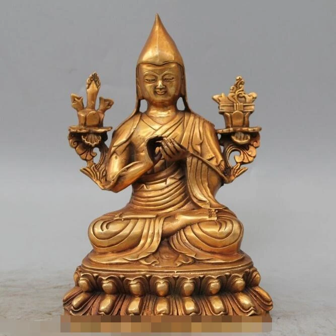 Chinese OLD Bronze Carved Tibetan Buddhism Je Tsongkhapa Buddha Statue