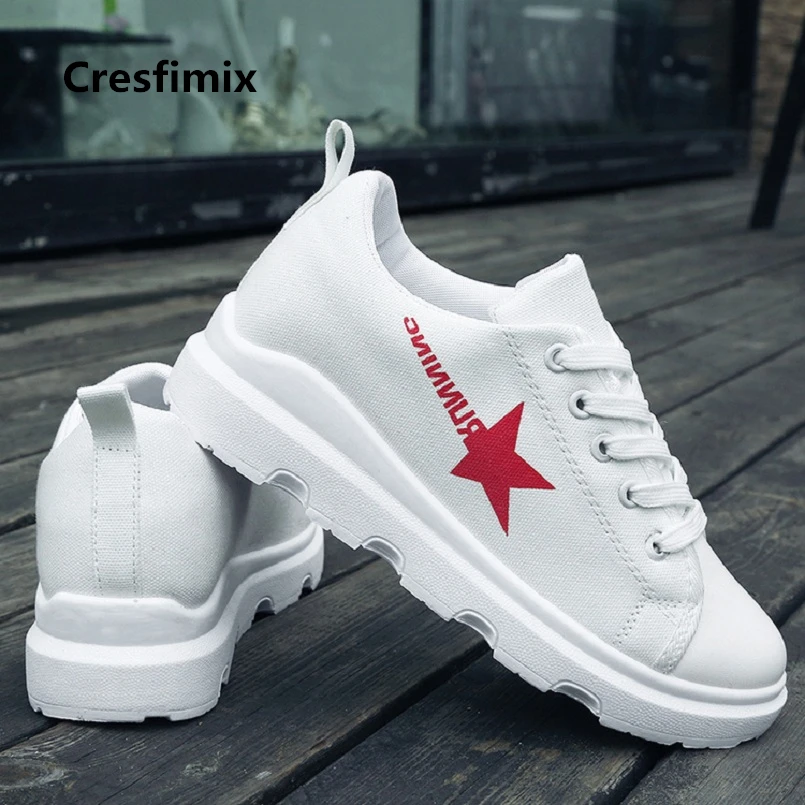 Cresfimix sapatos femininas women cute black lace up flat platform shoes female casual & cool white height increased shoes a877