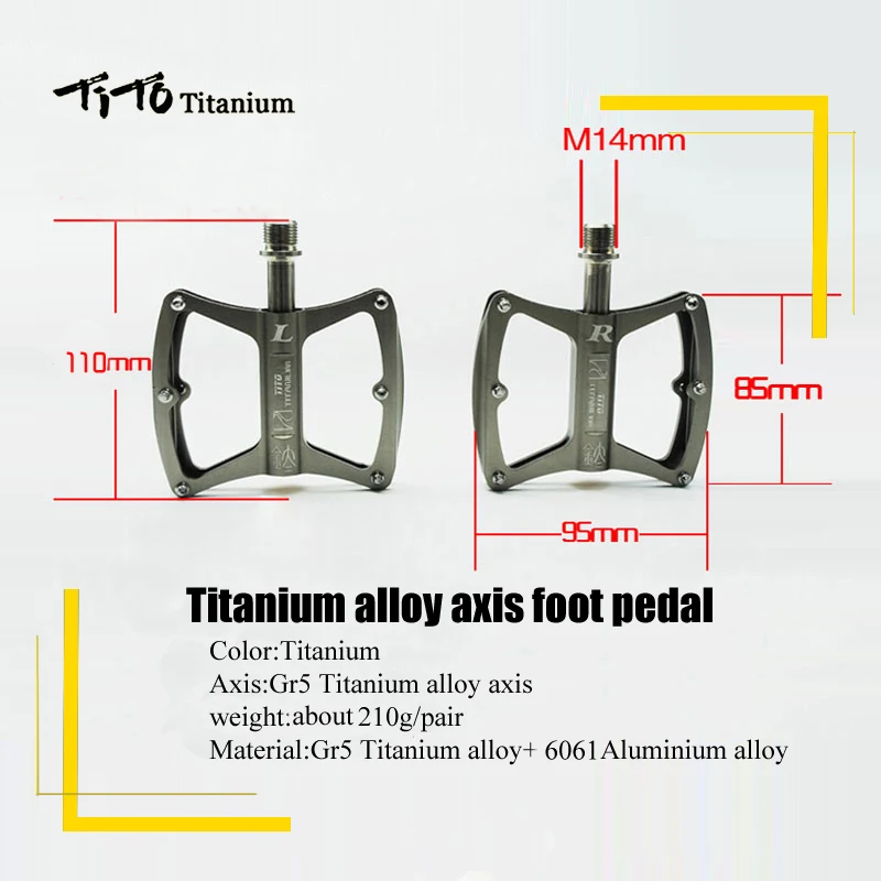 melhor TiTo titânio ultraleve MTB bicicleta de Estrada eixo plataforma pedais pedais da bicicleta de titânio eixo Ciclismo CNC 1 par pedal de titânio
