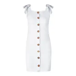Новое модное женское Летнее белое платье камзол чистый цвет одиночный Pow бандаж на пуговицах ягодицы мини-платье новогодвечерние платье